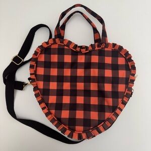 Heart-Shaped Plaid Women's Bag - Black and Orange